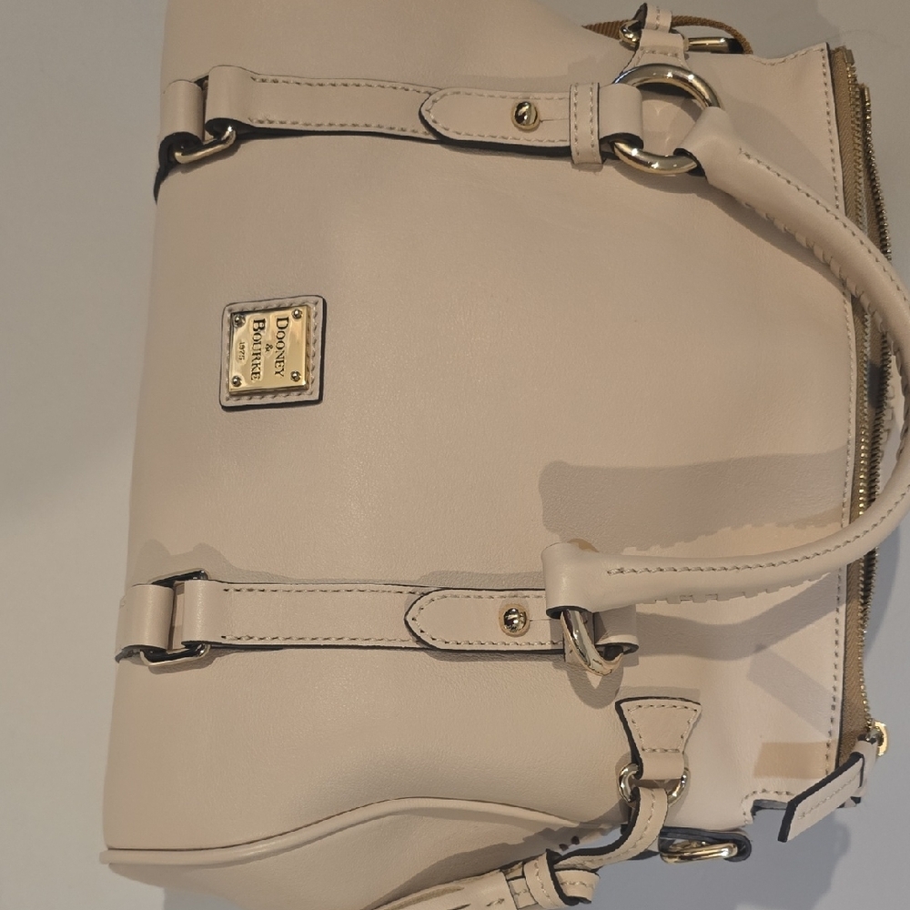 Dooney & Bourke Cream Leather Satchel with Tassel - Picture 2 of 16